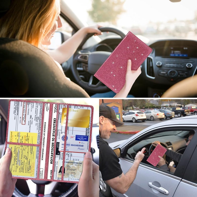 TILDOSAC 2Pack Leather Car Registration and Insurance Card Holder, Car Document Holder for Cards License with Magnetic Shut (Glitter Purple) - Image 4